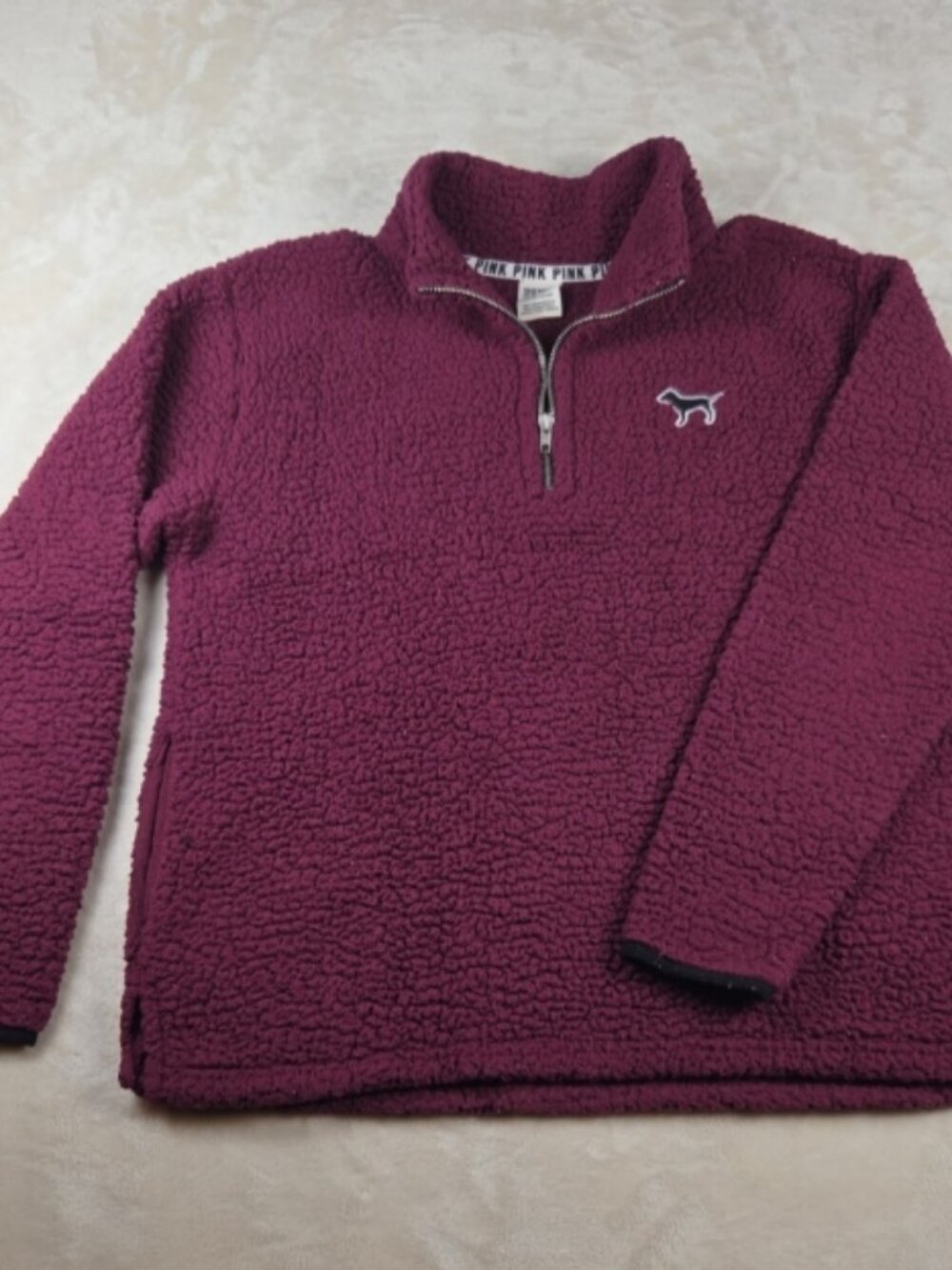 PINK Victoria's Secret Sherpa 1/4 Zip Pullover Small Burgundy Fleece